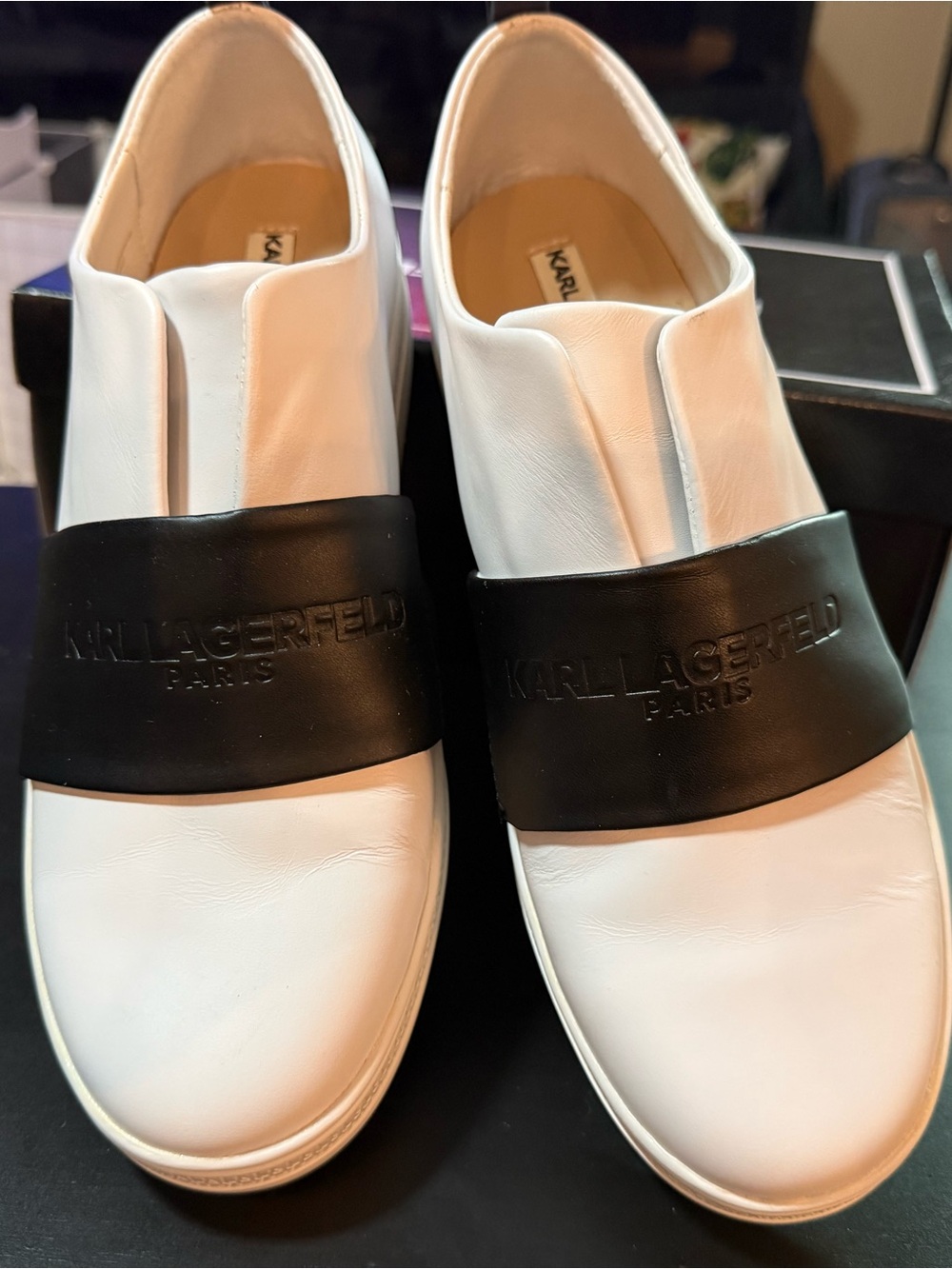 Karl Lagerfeld White Sneakers with Black Logo Band